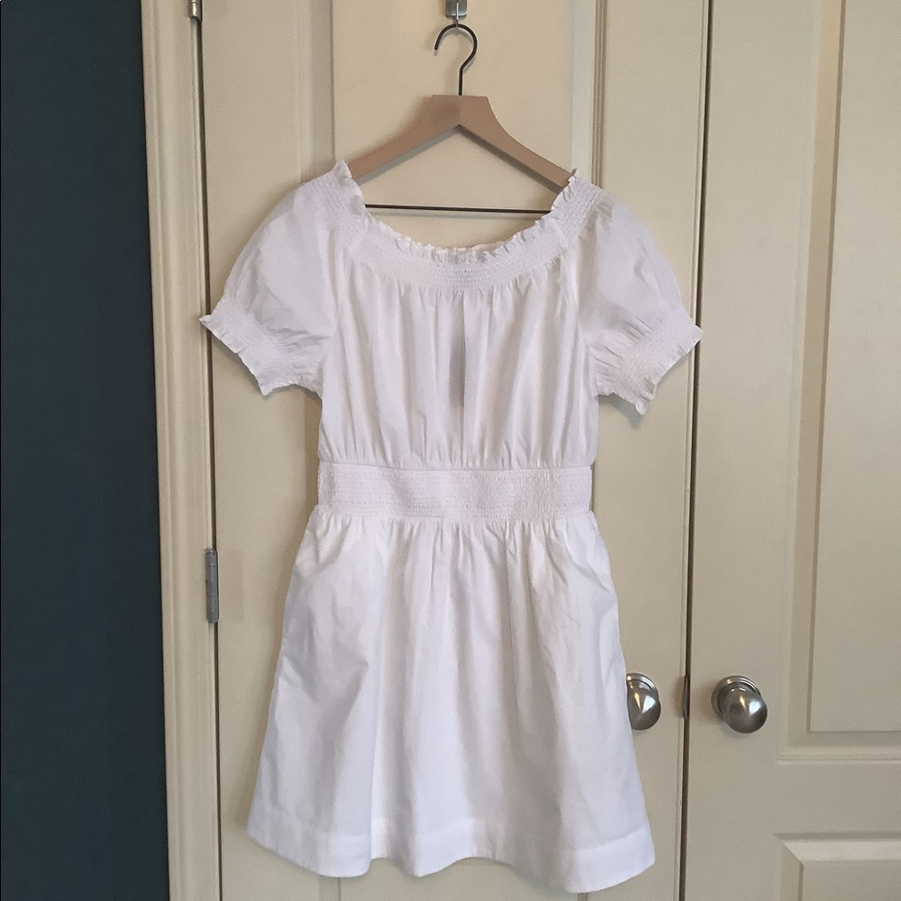 J Crew Smocked White Cotton Dress Reimagined Collection Small NWT